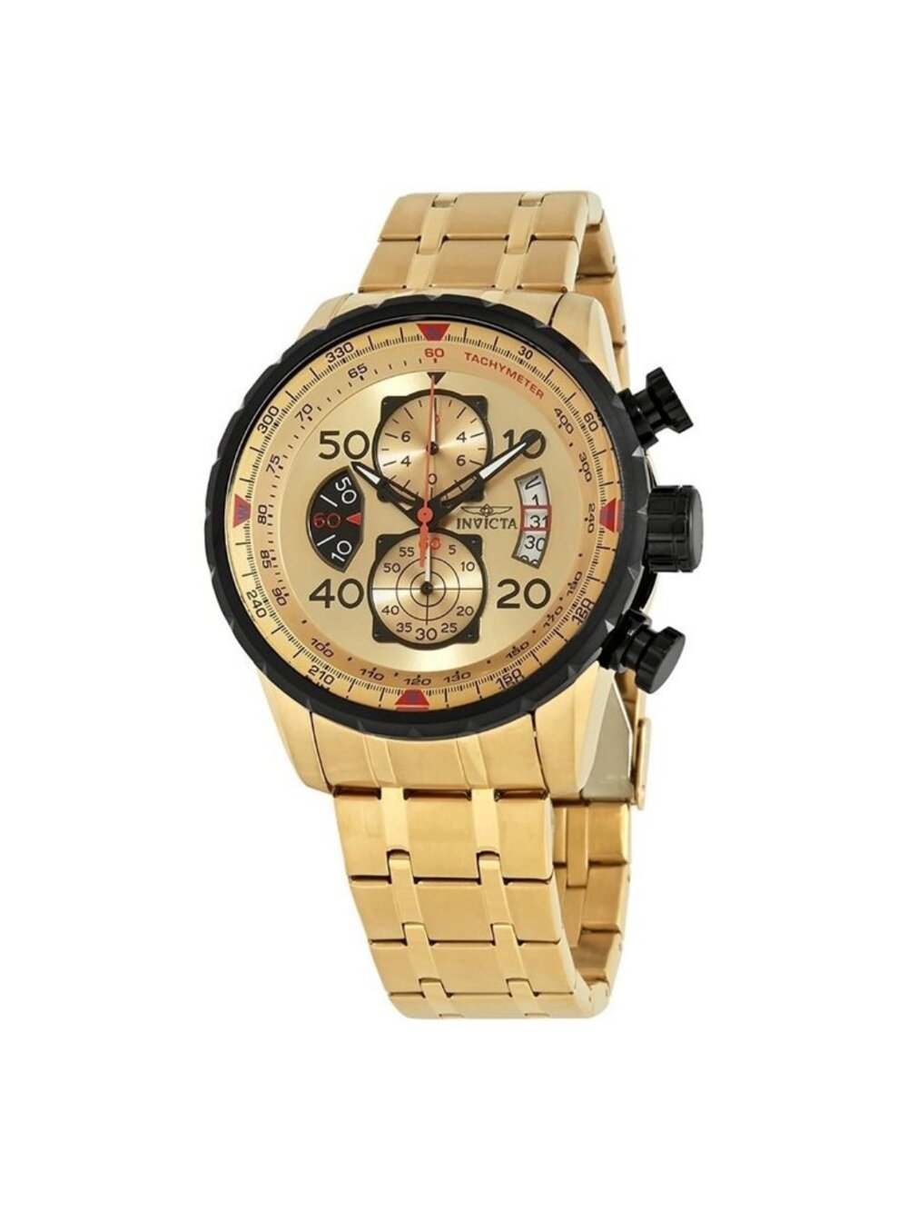 NWT Invicta Aviator Chronograph Gold Dial Gold-plated Men's Watch